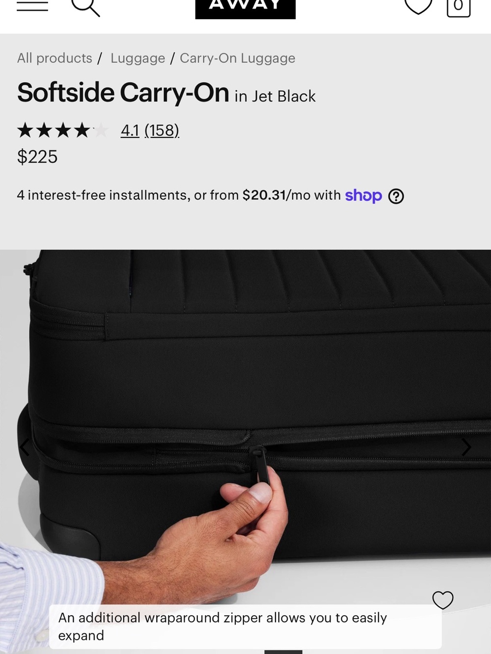 AWAY Softside Carry-On in Jet Black - Picture 14 of 16